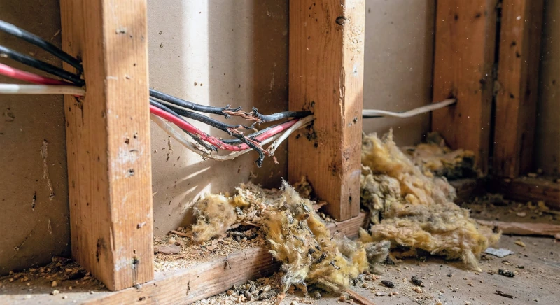 Jyrsijän aiheuttamia jälkiä väliseinässä